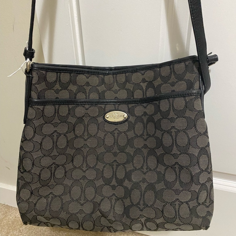 Coach Black and Gray Patterned Shoulder Bag